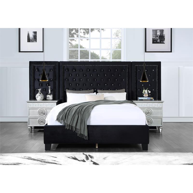ACME Damazy Queen Bed in Black Velvet