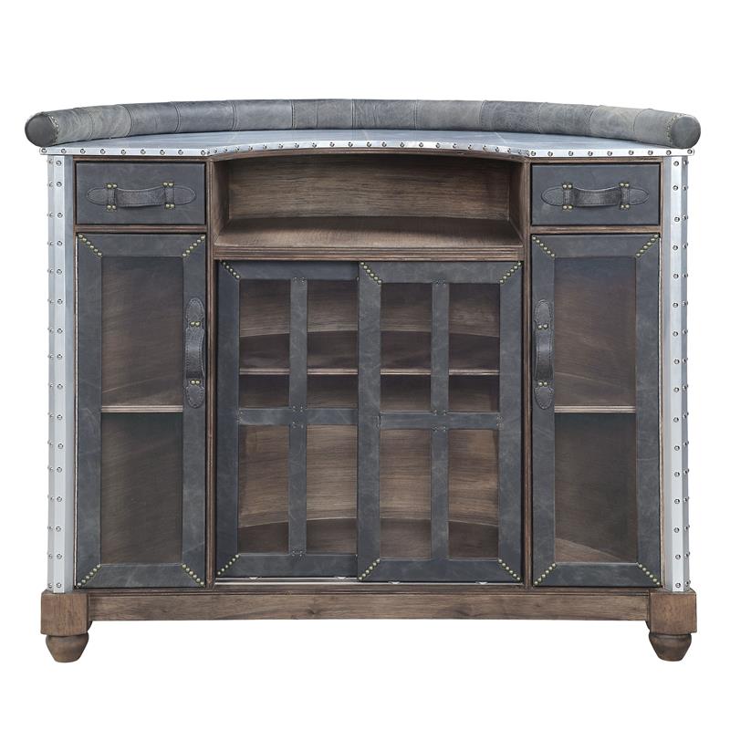 ACME Rahma Bar Table in Antique Ebony Top Grain Leather