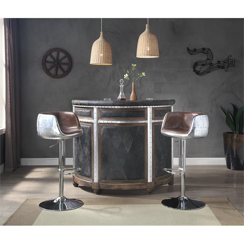 ACME Rahma Bar Table in Antique Ebony Top Grain Leather