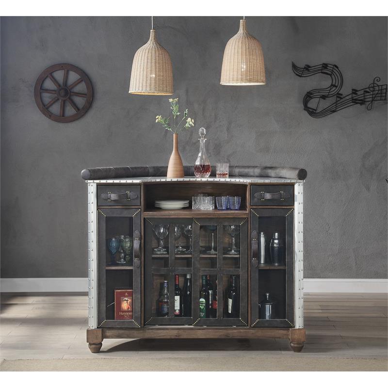 ACME Rahma Bar Table in Antique Ebony Top Grain Leather