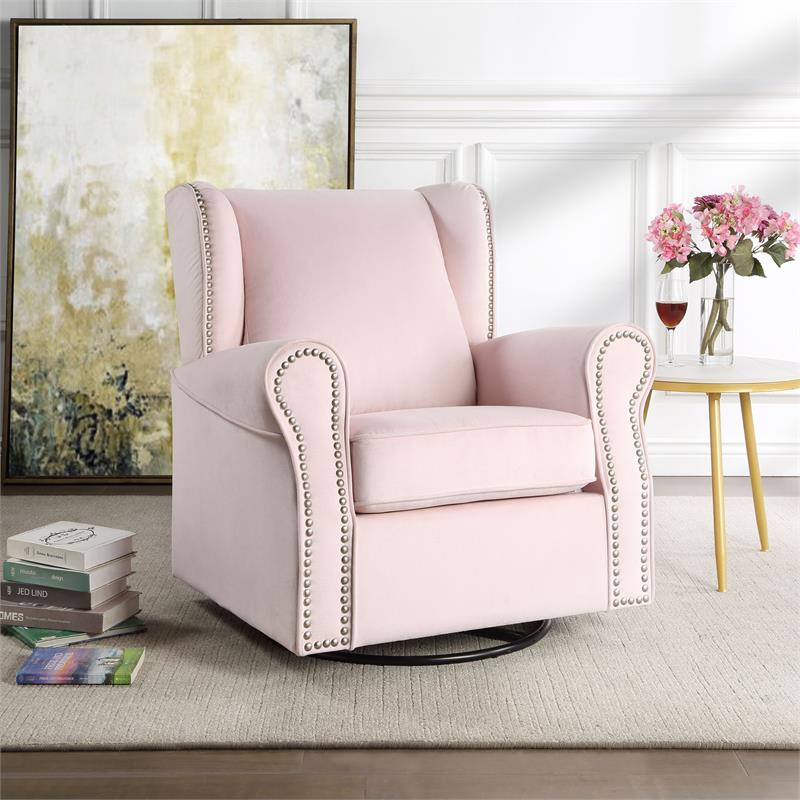 ACME Tamaki Swivel Chair with Glider in Pink Fabric