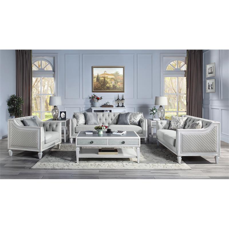 ACME Katia Chair in Gray Linen & White Finish