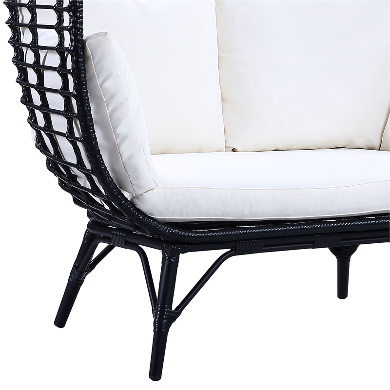 ACME Penelope Patio Lounge Chair in Cream Fabric and Black Finish