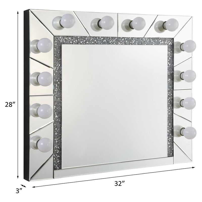 ACME Noralie Rectangle Glass Wall Decor in Mirrored and Faux Diamonds Inlay