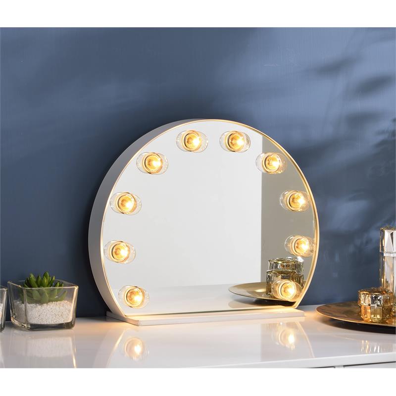 ACME Alma Domed Wooden Frame Accent Mirror with Lighting in White