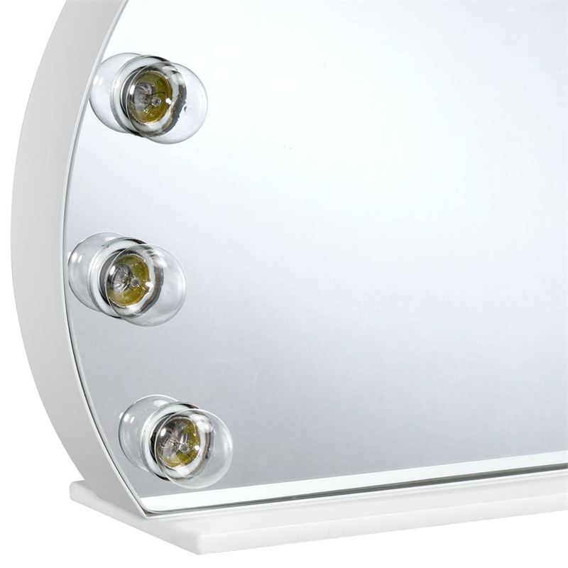 ACME Alma Domed Wooden Frame Accent Mirror with Lighting in White