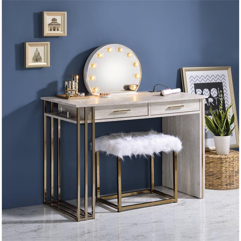 ACME Alma Domed Wooden Frame Accent Mirror with Lighting in White