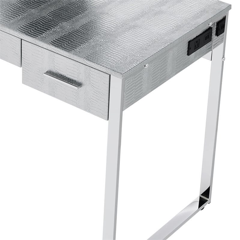 ACME Myles Vanity Set with USB Port in Antique White and Chrome Metal