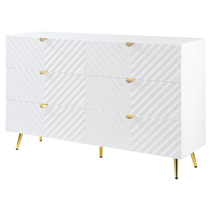 ACME Gaines Wooden Dresser with 6-Drawer in White High Gloss