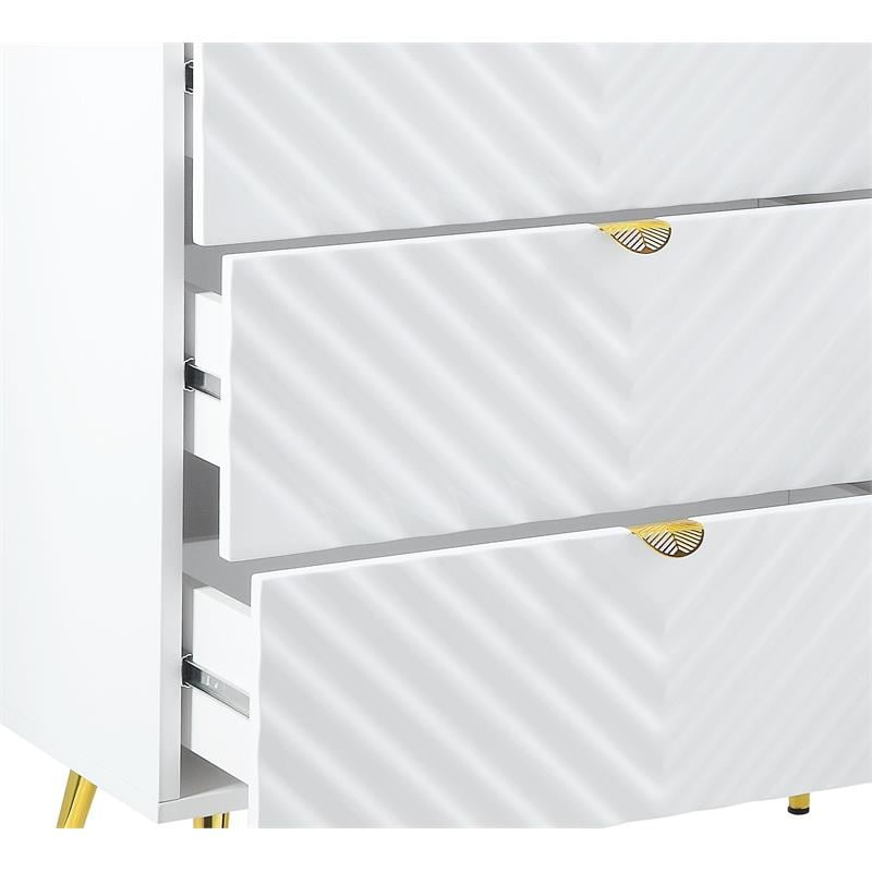 ACME Gaines Wooden Dresser with 6-Drawer in White High Gloss