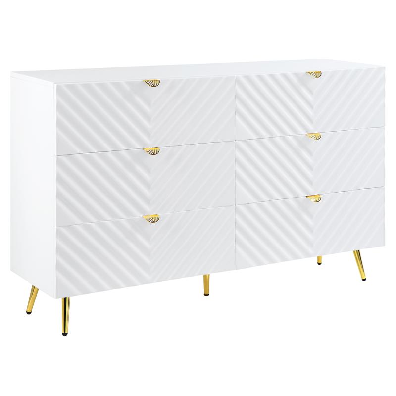 ACME Gaines Wooden Dresser with 6-Drawer in White High Gloss