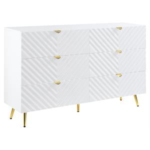 ACME Gaines Wooden Dresser with 6-Drawer in White High Gloss