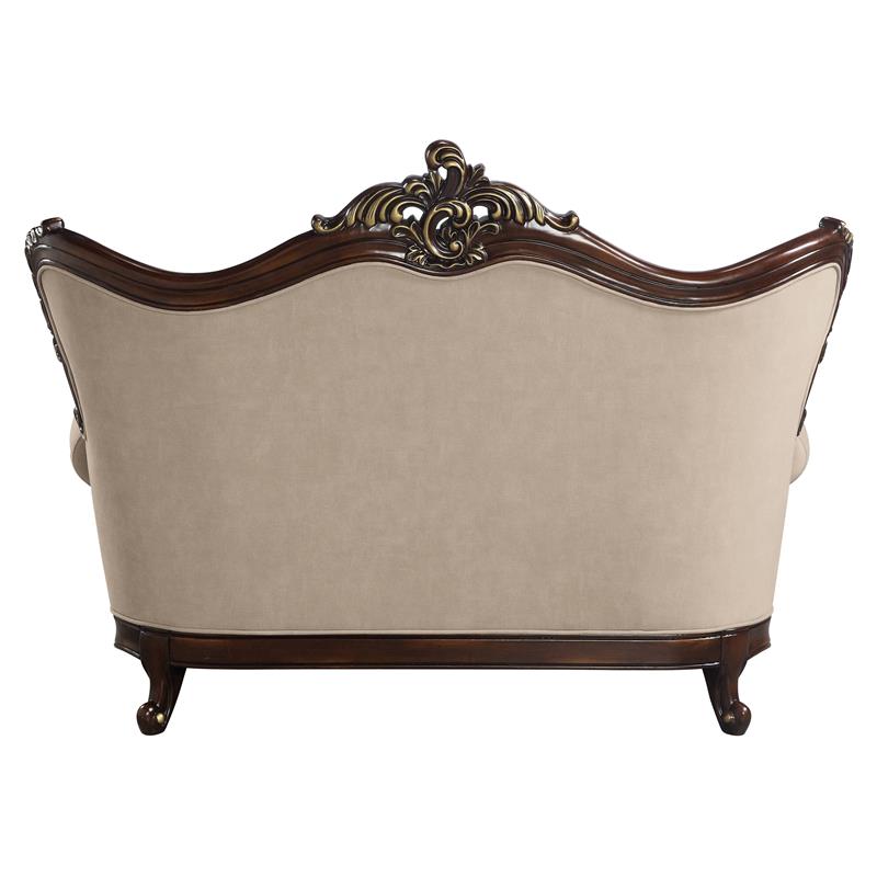ACME Ragnar Loveseat with 5 Pillows in Light Brown Fabric and Cherry