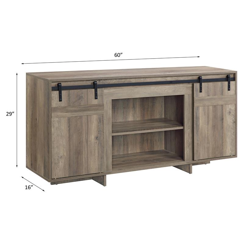 ACME Bellarosa Wooden Storage TV Stand with Barn Door in Rustic Oak