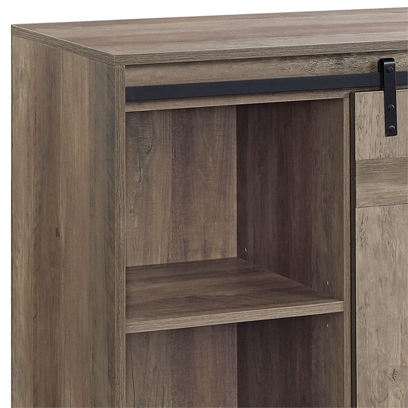 ACME Bellarosa Wooden Storage TV Stand with Barn Door in Rustic Oak