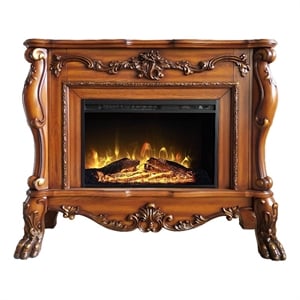 ACME Dresden Floral Molding Wooden Frame Grand Fireplace in Cherry Oak