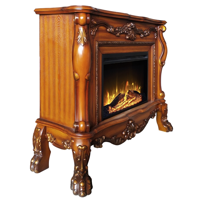ACME Dresden Floral Molding Wooden Frame Grand Fireplace in Cherry Oak