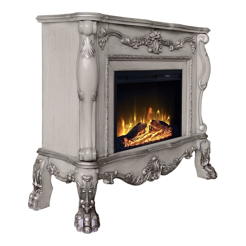 ACME Dresden Floral Molding Wooden Frame Fireplace in Vintage Bone White