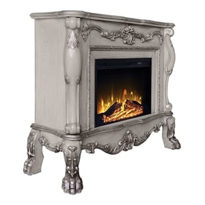 ACME Dresden Floral Molding Wooden Frame Fireplace in Vintage Bone White