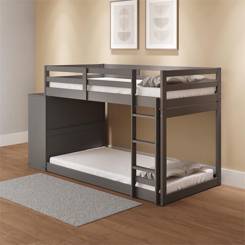 ACME Gaston Twin over Twin Wooden Bunk Bed with Storage Cabinet in Gray