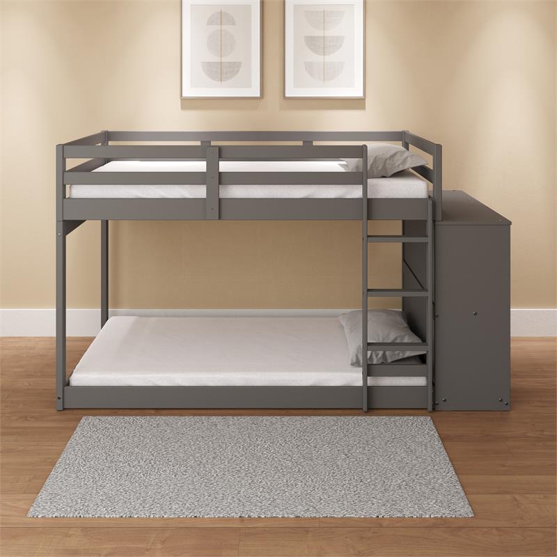 ACME Gaston Twin over Twin Wooden Bunk Bed with Storage Cabinet in Gray