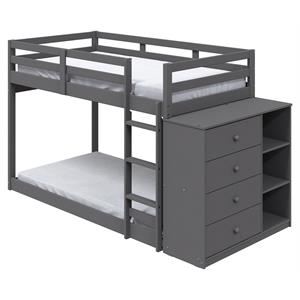 ACME Gaston Twin over Twin Wooden Bunk Bed with Storage Cabinet in Gray