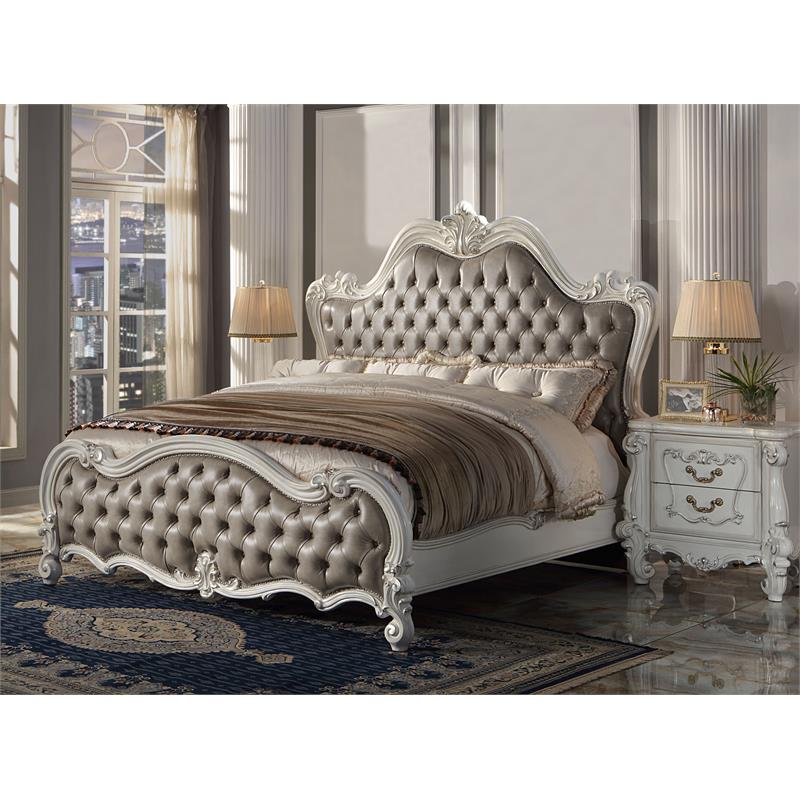 ACME Versailles II California King Bed in Vintage Gray Polyurethane and White