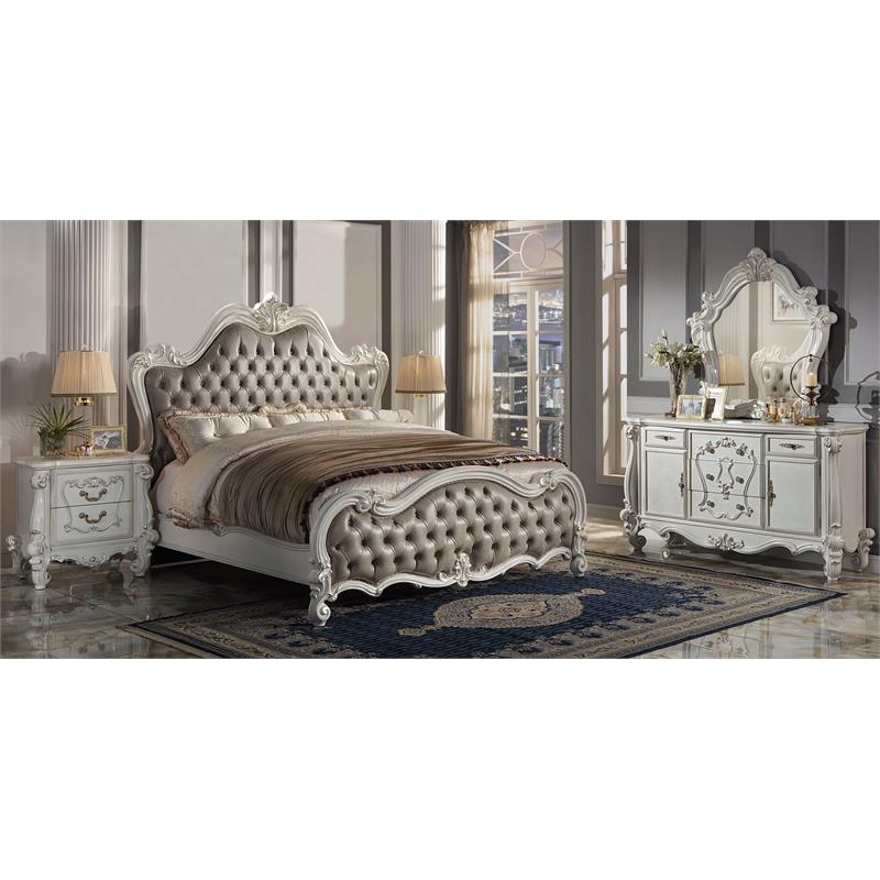 ACME Versailles II California King Bed in Vintage Gray Polyurethane and White