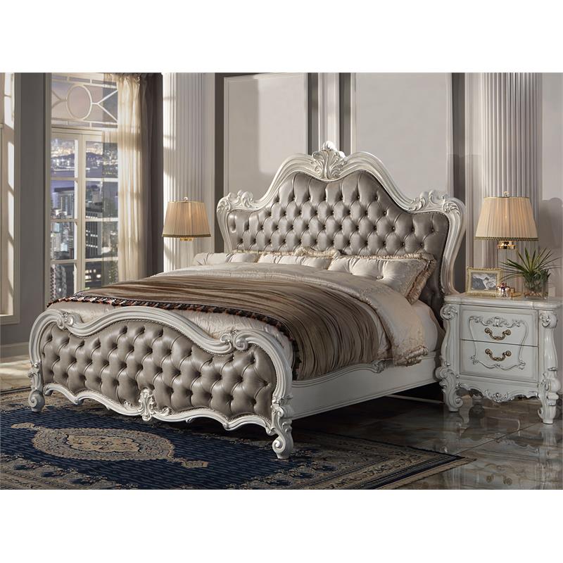 ACME Versailles II Queen Bed in Vintage Gray Polyurethane and Bone White