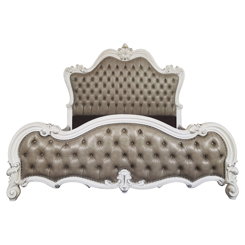 ACME Versailles II Queen Bed in Vintage Gray Polyurethane and Bone White