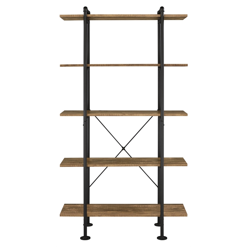ACME Nefo 5 Wooden Tiers Shelf Bookcase in Rustic Oak and Black