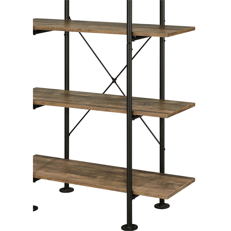 ACME Nefo 5 Wooden Tiers Shelf Bookcase in Rustic Oak and Black