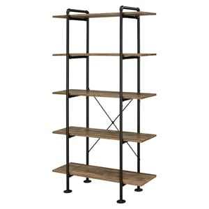 ACME Nefo 5 Wooden Tiers Shelf Bookcase in Rustic Oak and Black