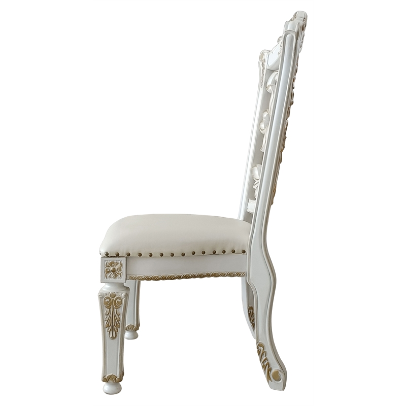 ACME Vendome Side Chair in Ivory Polyurethane and Antique Pearl Wood (Set of 2)