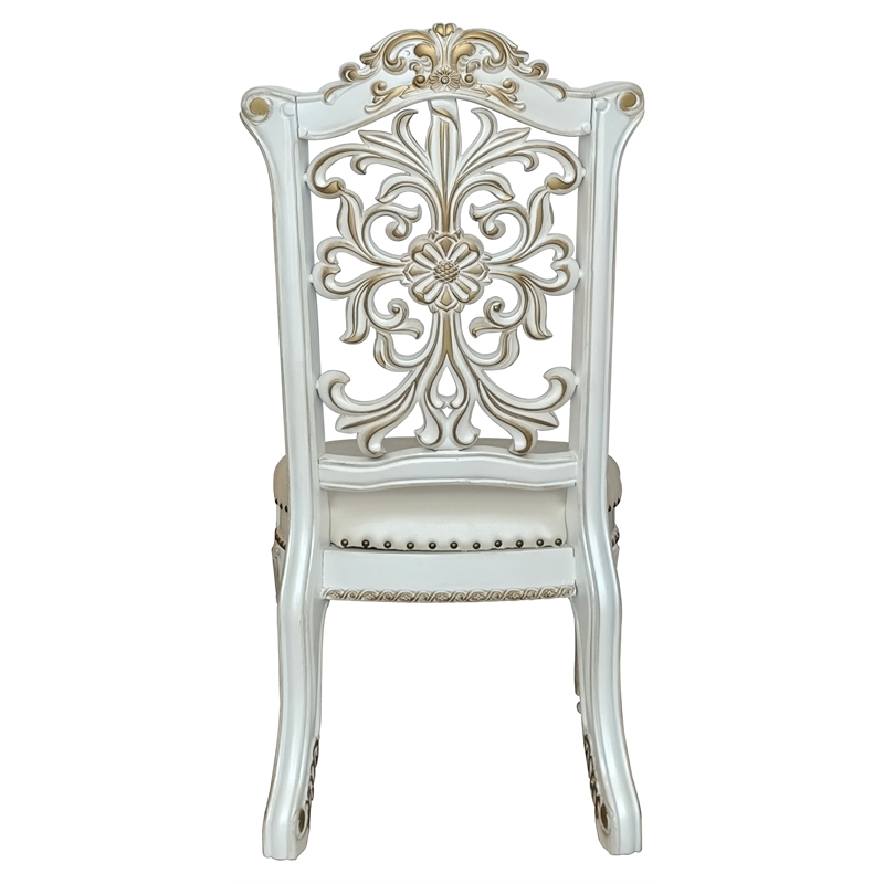 ACME Vendome Side Chair in Ivory Polyurethane and Antique Pearl Wood (Set of 2)