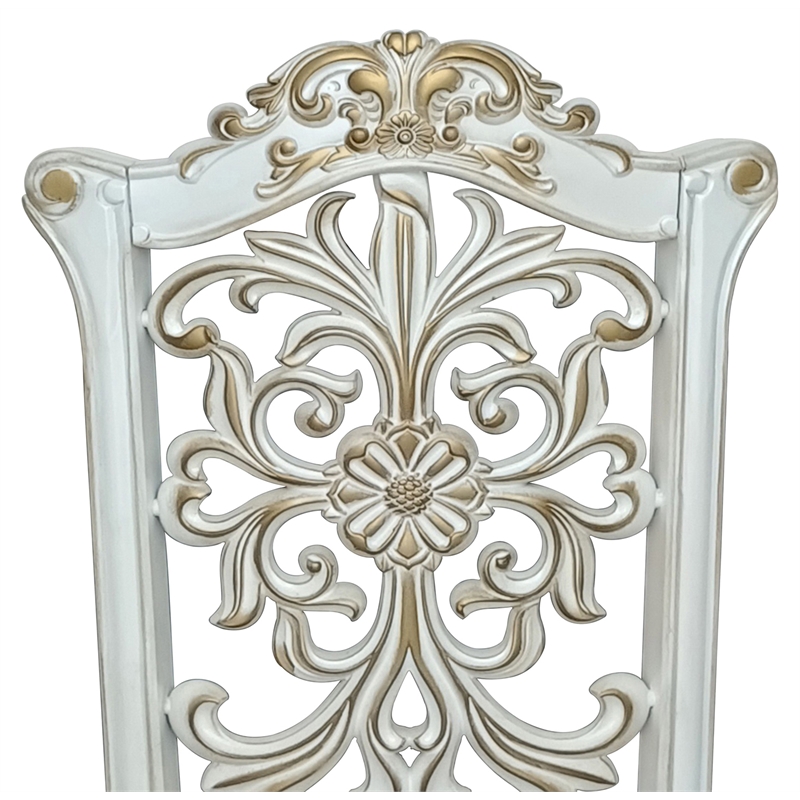 ACME Vendome Side Chair in Ivory Polyurethane and Antique Pearl Wood (Set of 2)