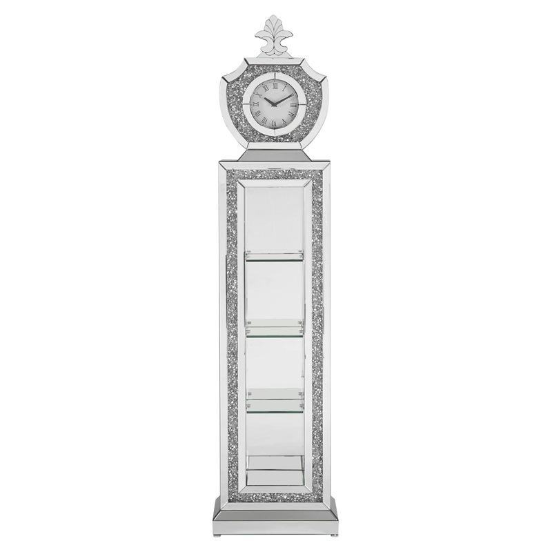 ACME Noralie Wood Frame Grandfather Clock with LED in Mirrored and Faux Diamonds