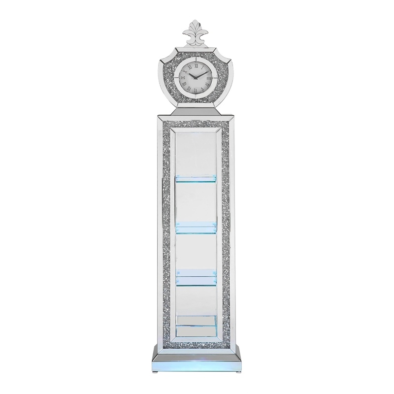 ACME Noralie Wood Frame Grandfather Clock with LED in Mirrored and Faux Diamonds