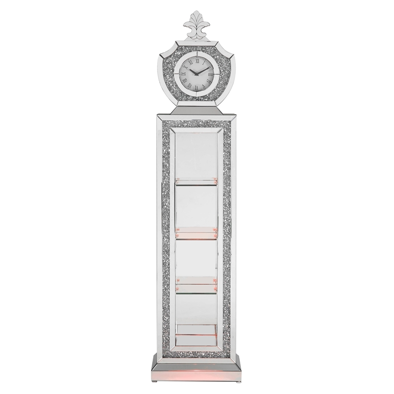 ACME Noralie Wood Frame Grandfather Clock with LED in Mirrored and Faux Diamonds