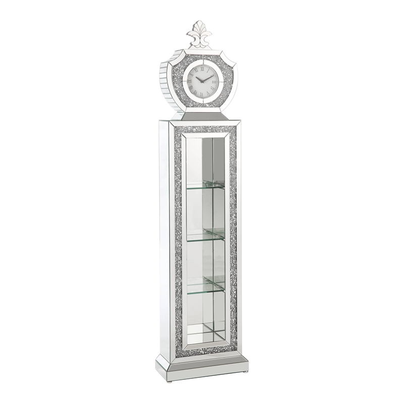 ACME Noralie Wood Frame Grandfather Clock with LED in Mirrored and Faux Diamonds