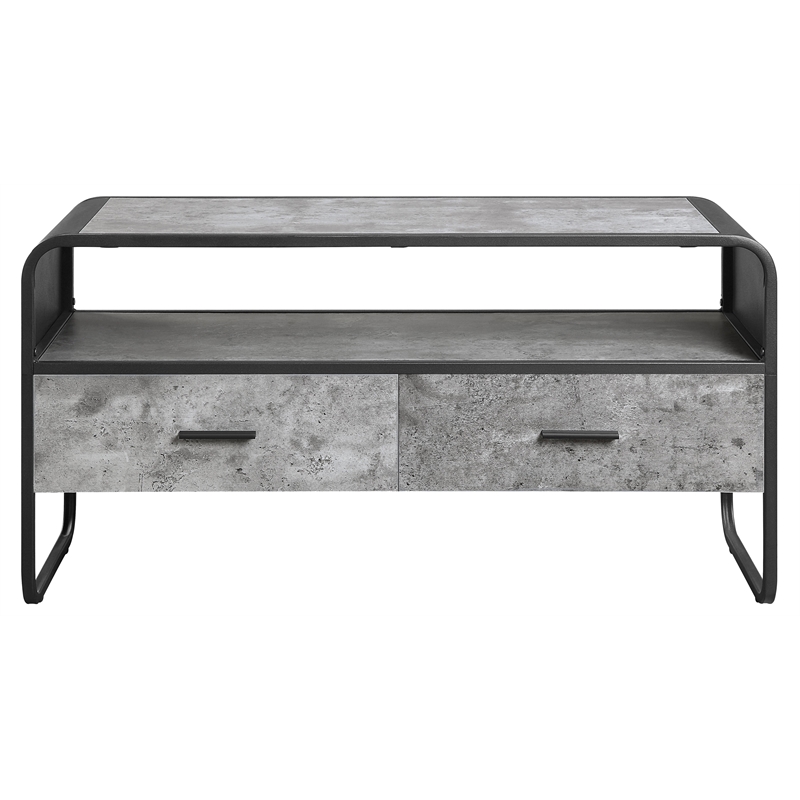ACME Raziela Storage TV Stand in Concrete Gray and Black Metal Frame