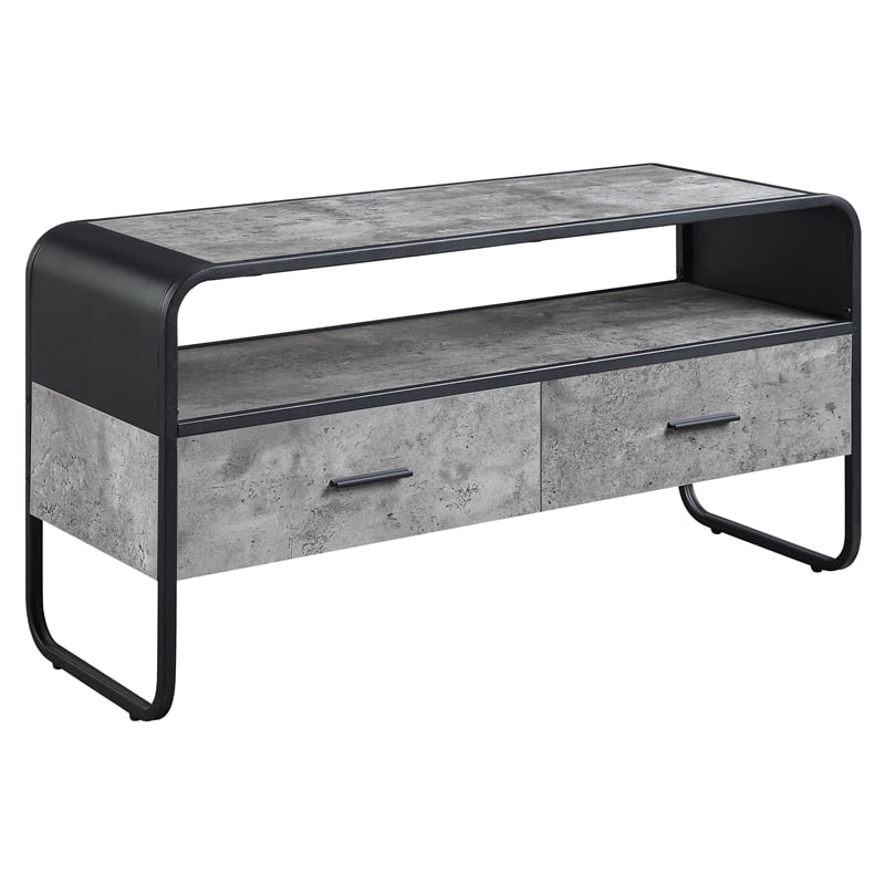 ACME Raziela Storage TV Stand in Concrete Gray and Black Metal Frame