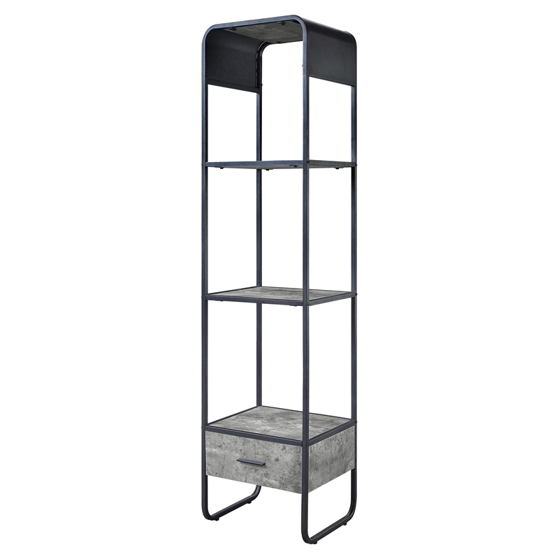 ACME Raziela Storage Side Pier in Concrete Gray and Black Metal Frame