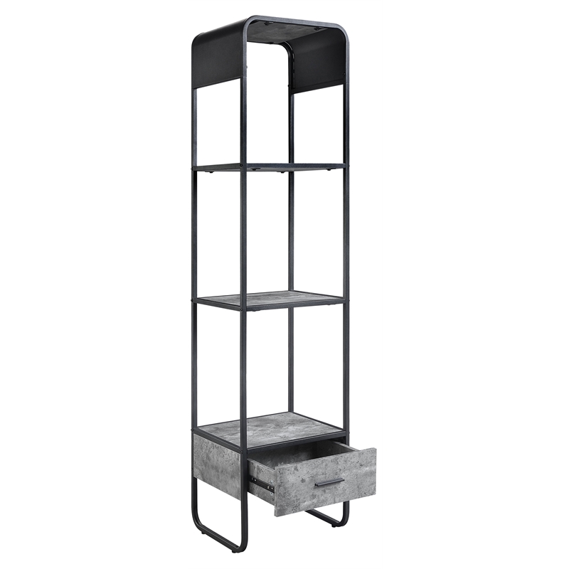 ACME Raziela Storage Side Pier in Concrete Gray and Black Metal Frame