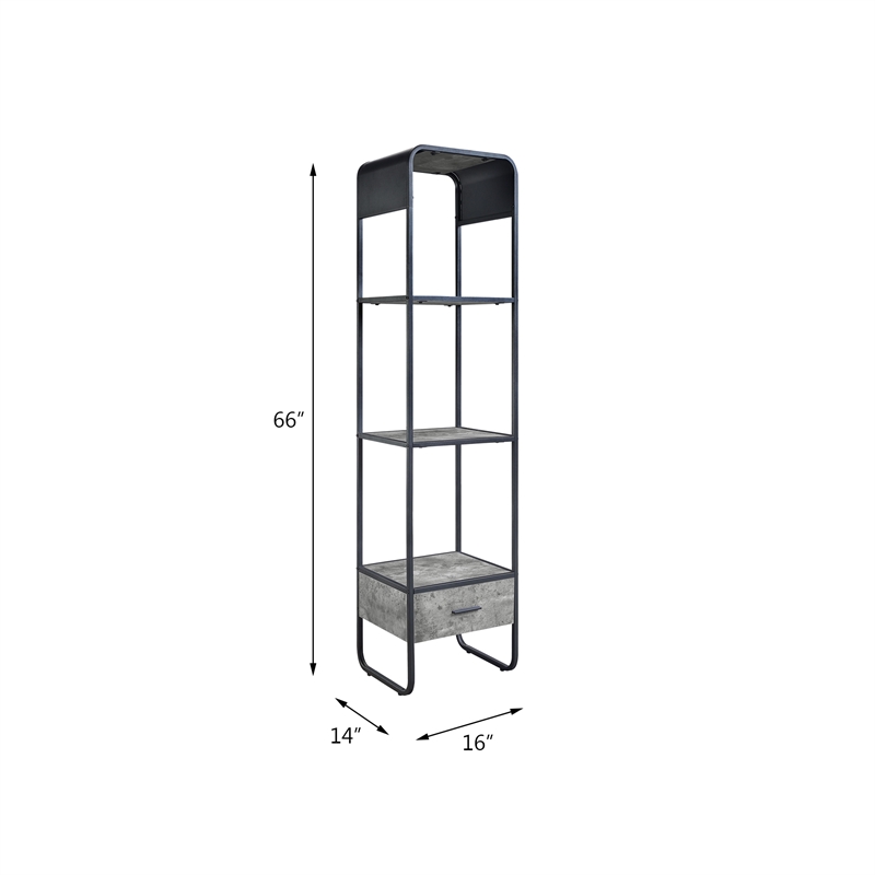 ACME Raziela Storage Side Pier in Concrete Gray and Black Metal Frame