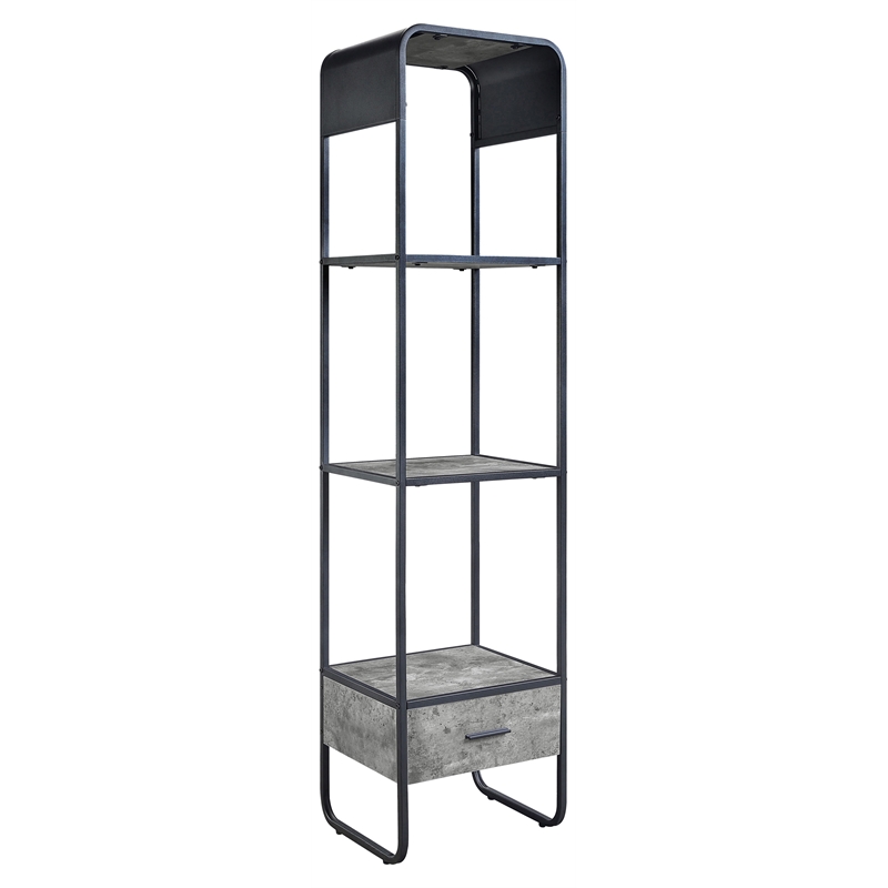 ACME Raziela Storage Side Pier in Concrete Gray and Black Metal Frame