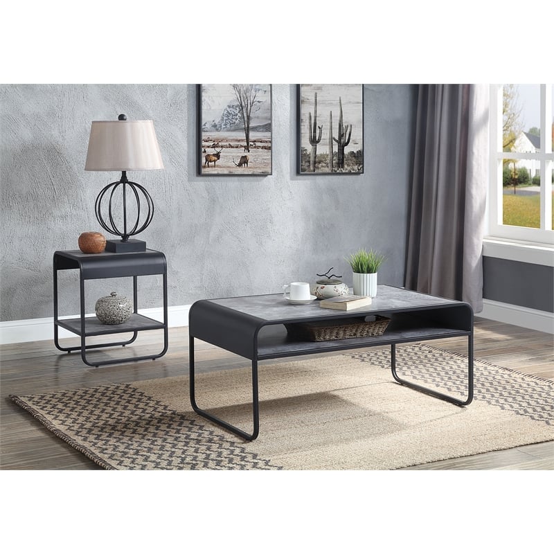ACME Raziela Wooden Storage Coffee Table in Concrete Gray and Black