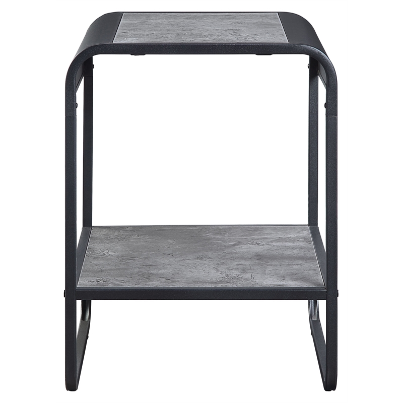 ACME Raziela Wooden End Table with Shelf in Concrete Gray and Black