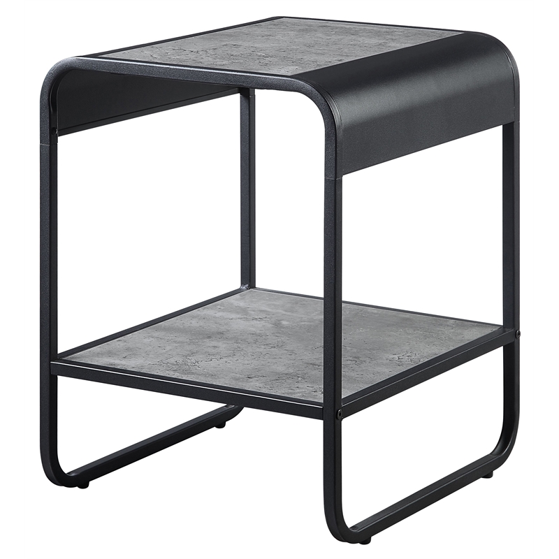 ACME Raziela Wooden End Table with Shelf in Concrete Gray and Black