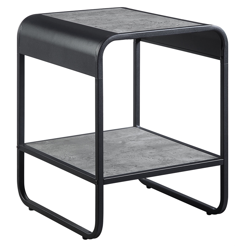 ACME Raziela Wooden End Table with Shelf in Concrete Gray and Black